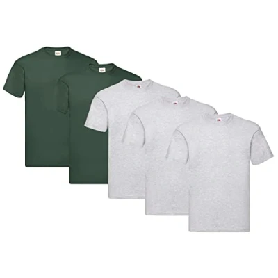 Abbildung von Fruit of the Loom Herren Original T. T Shirt, 3Grau 2Flaschengrün, L (5er Pack) + 1HL Kauf Notizblock