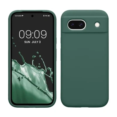 Abbildung von kwmobile Hülle kompatibel mit Google Pixel 8a Silikon Handy Case Handyhülle weiche Oberfläche kabelloses Laden Tannengrün
