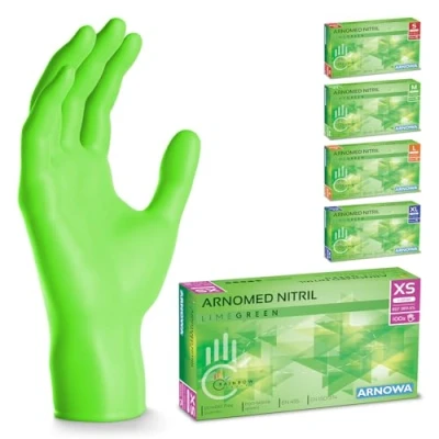 Abbildung von 500 Stück ARNOMED Einweghandschuhe Grün, Einmalhandschuhe XS, Nitril Handschuhe Einweg, Nitrilhandschuhe puderfrei, Gummihandschuhe Schutzhandschuhe, in S, M, L, XL