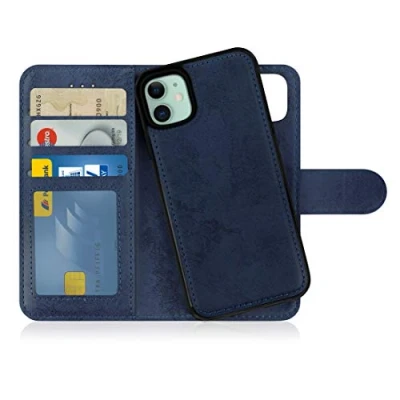 Abbildung von MyGadget Flip Case für iPhone 11 [ abnehmbare Magnet Hülle ] Handyhülle aus Kunstleder Klapphülle mit Kartenfach Schutzhülle in Dunkelblau