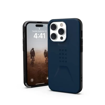 Abbildung von Urban Armor Gear UAG Civilian Hülle kompatibel mit Apple iPhone 14 Pro [Wireless Charging kompatibles Cover, Sturzfeste Handyhülle, Displayschutz durch erhöhten Rand] blau, 114042115555