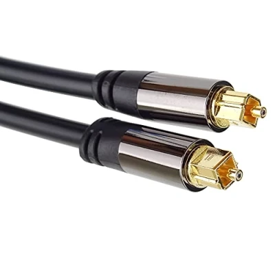 Abbildung von PremiumCord Optisches Audiokabel Toslink 2 m, Außendurchmesser: 6 mm, Plug on Stecker, digitales Kabel für HiFi Stereoanlage Soundable TV, HQ Audio, gelötet, Farbe: schwarz, Silber, Gold