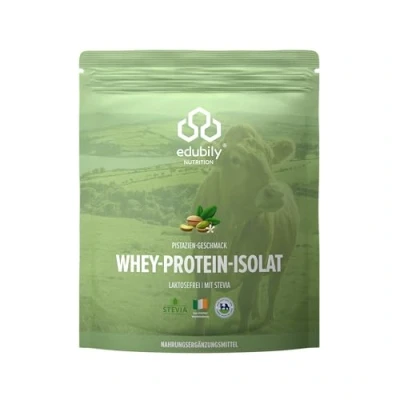 Abbildung von edubily nutrition® Whey Protein Isolat aus irischer Weidehaltung Sehr gut lösliches Eiweißpulver ohne Kohlenhydrate &amp; Zucker Laktosefrei 750 g (Pistazie)
