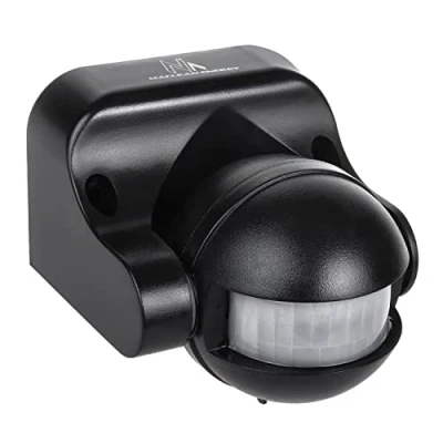 Abbildung von Maclean MCE358 Infrarot Bewegungssensor 180 PIR mit Dämmerungssensor IP44 für Innen und Außen bis 12m Reichweite Belastung 300/1200W (Schwarz)