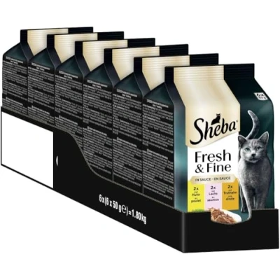 Abbildung von SHEBA Portionsbeutel Katzennassfutter Multipack Fresh &amp; Fine in Sauce mit Huhn und Lachs MSC, 6x6x50g Exquisite Mahlzeiten für Katzen