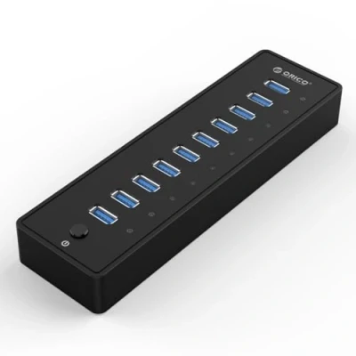Abbildung von ORICO USB 3.0 Hub 10 Ports mit Netzschaltern und Netzteil 45W (12V4A), 5 Gbps Highspeed Datenhub für Desktop PC Computer Notebook MacBook iMac, Einschließlich Datenkabel Netzadapter Netzkabel