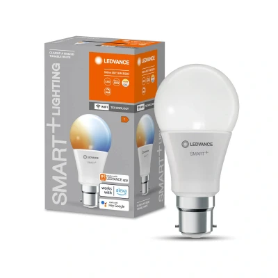 Abbildung von LEDVANCE Smarte LED Lampe mit WiFi Technologie für B22d Sockel, matte Optik ,Lichtfarbe änderbar (2700K 6500K), 806 Lumen, Ersatz herkömmliche 60W Leuchtmittel, smart dimmbar, 1 er Pack