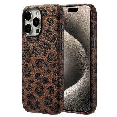 Abbildung von Apple iPhone 15 Pro Max Hülle MagSafe Kunstleder Selencia Backcover Handyhülle Braun
