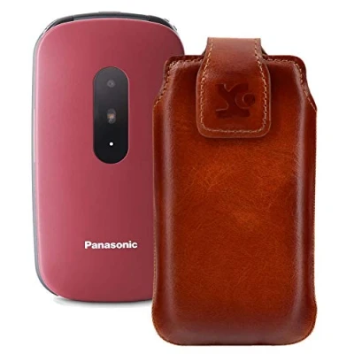 Abbildung von Suncase Original Tasche kompatibel mit Panasonic KX TU446EX Hülle Leder Etui Handytasche Ledertasche Schutzhülle Case in Burned Cognac