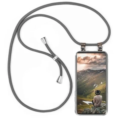 Abbildung von moex Handykette kompatibel mit Samsung Galaxy S22 Ultra Hülle Band Längenverstellbar, Handyhülle zum Umhängen, Silikon Case Transparent Kordel Schnur abnehmbar in Grau
