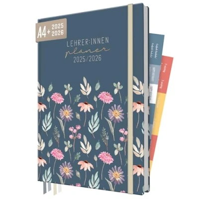 Abbildung von Häfft® Lehrer Planer 2025/2026 A4 + &quot;Flying Flowers&quot; Hardcover Lehrerkalender mit Wochenkalendarium, 226 Seiten, Stickern und mehr nachhaltig &amp; klimafreundlich