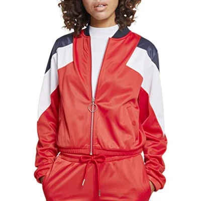 Abbildung von Urban Classics Ladies 3 TONE Track Jacket Bomberjacke, Damen, Größe: Small, Firered/navy/white