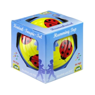 Abbildung von Lena 52261 Brummkreisel Glückskäfer Ø 16 cm, Metall Schwungkreisel aus Blech, klassischer Pumpkreisel, Blechkreisel mit Käfer Motiv, Kreisel Standfuss, Spielzeugkreisel für Kinder ab 18 Monate