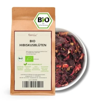 Abbildung von Kamelur 500g BIO Hibiskusblüten ganz &amp; getrocknet aromatisch fruchtiger Hibiskustee Hibiskusblütentee in biologisch abbaubarer Verpackung