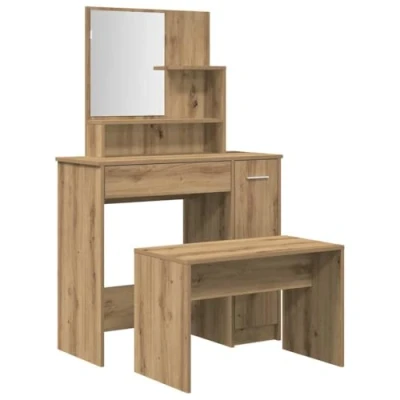 Abbildung von vidaXL Schminktisch Set Artisan Eiche Holzwerkstoff, Frisiertisch Set, Schminktisch, mit Spiegel, Frisiertisch, Schlafzimmer