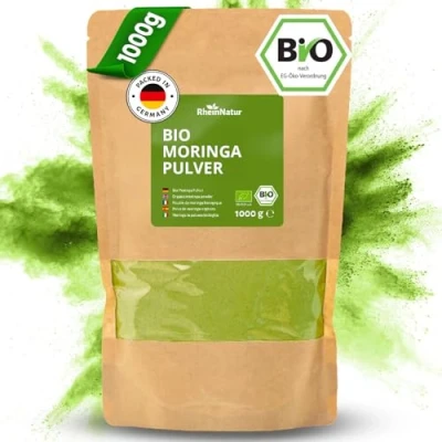 Abbildung von RheinNatur Bio Moringa Pulver 1 kg 100% Moringapulver Reich an Vitaminen, Mineralstoffen &amp; Antioxidantien, ideal als pflanzliche Proteinquelle 1000 g Beutel