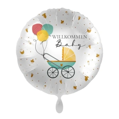 Abbildung von Folienballon Baby &#039;Willkommen Baby&#039; Ballon Babywagen Babyparty Hello Shower Geburtsparty Luftballon Baby, Made in EU, Helium geeignet