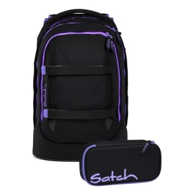 Abbildung von Satch Schulranzen Schulrucksack Set PACK Purple Phantom 2 teilig, Kollektion 2025 (2 teilig), ergonomisch, Your Size System: auf Körpergröße anpassbar
