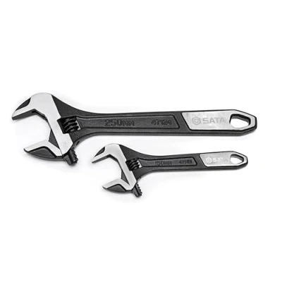 Abbildung von SATA ST47130 Rollgabelschlüssel, Einmaulschlüssel, Englender, Schraubenschlüssel Set verstellbar und extra breit 6&quot;/150 mm + 10&quot;/250 mm, mit Messskala in schwarz oxidierter Oberfläche 2 Tlg.