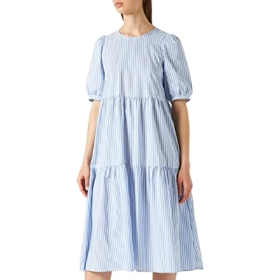Abbildung von ONLY Women&#039;s ONLDITTE Life 2/4 MIDI Dress WVN NOOS Kleid, Cloud Dancer/Stripes:Blue Stripes, XS