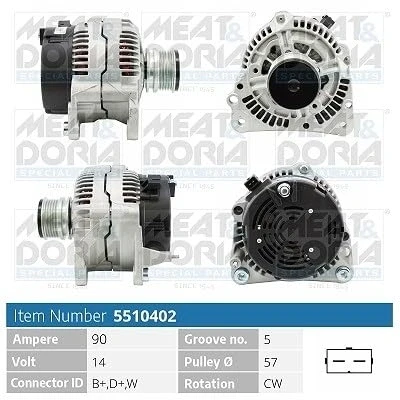 Abbildung von MEAT &amp; DORIA 5510402 Lichtmaschine 14V 90A VOLKSWAGEN: Polo III Schrägheck, Caddy 2 Pickup, SEAT: Arosa, SKODA: Felicia 1, 1 Pickup