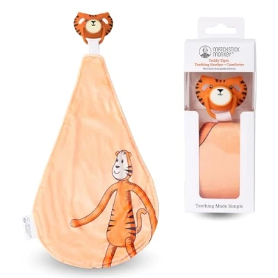 Abbildung von Matchstick Monkey All in One Schnuller, Beißring und Tröster Kiefergerechter Sauger &amp; antimikrobieller Schutz, geeignet für Neugeborene, Teddy Tiger