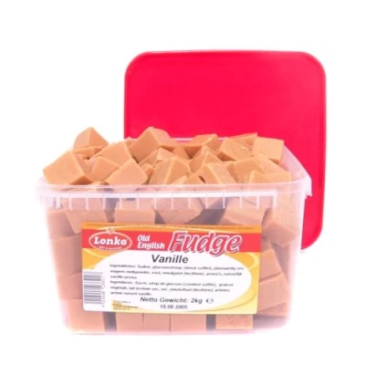 Abbildung von Lonka Fudge Vanille Großpackung: 2 kg Dose Köstlich Cremiges mit Vanillegeschmack Leckerer Snack zum Kaffee und Tee Süßigkeiten