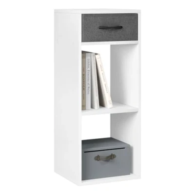 Abbildung von WOLTU Bücherregal mit 3 Ebenen, Standregal 1 Stoffschublade 2 Würfeln, offenes Regal, Aufbewahrungsregal klein, für Wohnzimmer Schlafzimmer Kinderzimmer, 32,4x80x30 cm, weiß, SK055ws
