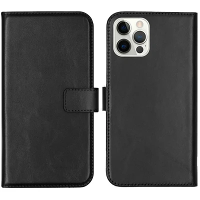 Abbildung von Apple iPhone 12 Pro Hülle Echtleder Selencia Klapphülle Handyhülle Schwarz