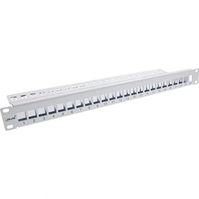 Abbildung von InLine® Patchfeld 24 Fach, Keystone Snap In Leerblech Patchpanel, 48,26cm (19&quot;), 1HE, lichtgrau RAL7035