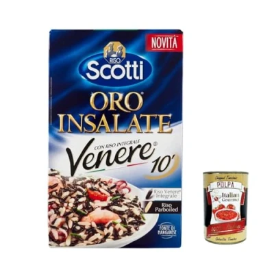Abbildung von 6x Riso Scotti ORO Insalate 10&#039;, mit Reis Venere Integrale, Schwarzer Reis, gewachsen in Italien, Vollkorn, 800 g, reich an Ballaststoffen und Antioxidantien + Italian Gourmet polpa 400g