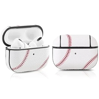 Abbildung von Derhom Airpods Pro Schutzhülle aus Silikon, niedlich, lustig, kompatibel mit Apple [Leder Serie] (Baseball)