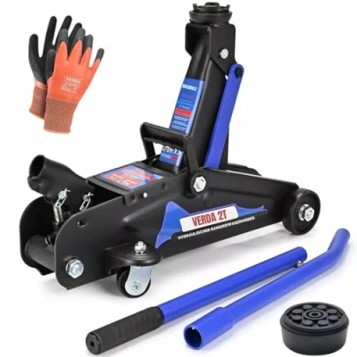 Abbildung von Verda Wagenheber 2T + Gummiuaflage Handschuhe Hydraulischer Rangierwagenheber Heber (Hubhöhe 130 330mm)