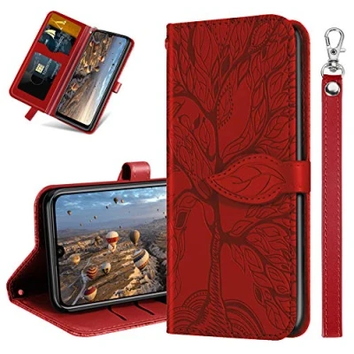 Abbildung von MRSTER Handyhülle für Samsung Galaxy A20e, Leder hülle A20e Flip Geldbörse Schutzhülle mit Kreditkarten, Ständer A20e. RX2 Tree Red
