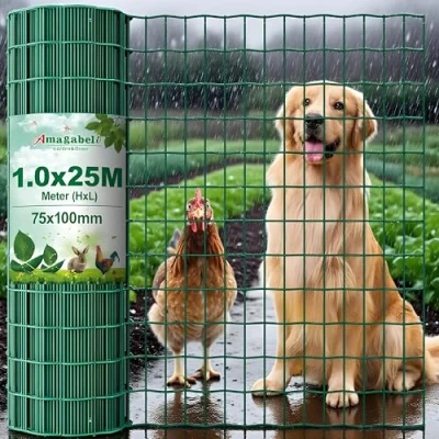 Abbildung von Amagabeli 1.0M x 25M Gartenzaun Zaun PVC beschichteter Rostfrei 100 70mm 2.1 mm Drahtzaun Maschendraht Hundezaun Zaunelemente Grünen Drahtgitter Kaninchendraht Metall Drahtg Forstzaun