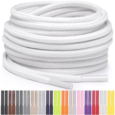 Abbildung von Miscly Schnürsenkel Rund Reißfest für Sportschuhe, Sneaker und Stiefel, Ø 4 mm (69 cm, Weiß)