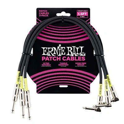 Abbildung von Ernie Ball Patchkabel gerade/gewinkelt, 46 cm, 3er Pack, Schwarz