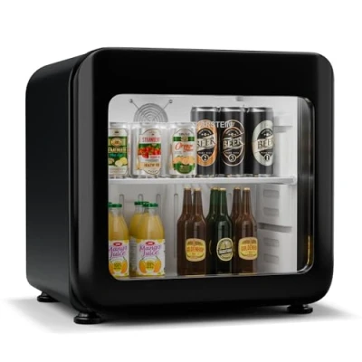 Abbildung von Klarstein Audrey Evo Getränkekühlschrank Mit Glastür 46L Mini Kühlschrank, Retro Design, Doppelt Verglaste Tür, LED Beleuchtung, 0 10 C, Energieklasse Schwarz