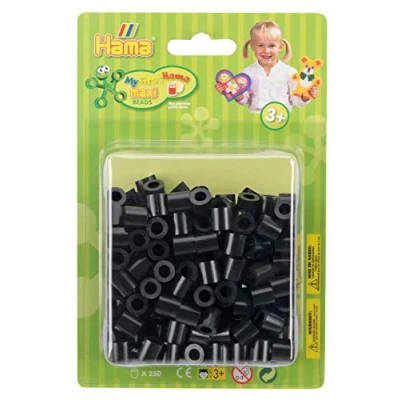 Abbildung von Hama Perlen 8518 Bügelperlen Packung mit ca. 250 bunten Maxi Bastelperlen Durchmesser 10 mm in Schwarz, kreativer Bastelspaß für Groß und Klein