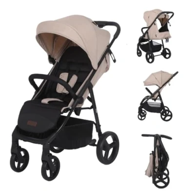 Abbildung von Novi Baby® Grande Go Buggy, buggy von Geburt bis 22 kg, Zusammenklappen mit einer Hand, Liegeposition, geräumige Sitz (Beige)