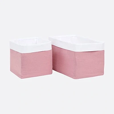 Abbildung von KraftKids Stoff Körbchen in Musselin rosa, Aufbewahrungskorb für Kinderzimmer, Aufbewahrungsbox fürs Bad, Größe 20 x cm
