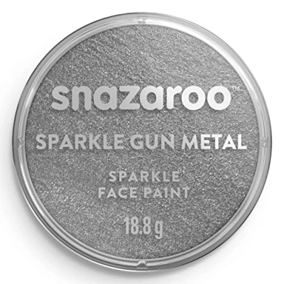Abbildung von Snazaroo 1118761 Kinderschminke, hautfreundliche hypoallergene Gesichtschminke auf Wasserbasis, wasservermalbar, parabenfrei, 18ml Topf Metallgrau schillernd