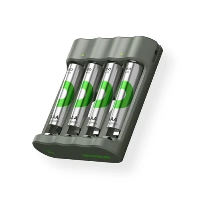 Abbildung von GP RECYKO Akku AAA 850 mAh, 4 Stück NiMH 1,2V inkl. USB Ladegerät AA Modell B441