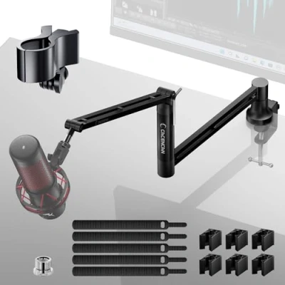 Abbildung von Boom Arm, 360 drehbarer Mikrofonständer mit Tischhalterung, faltbarer Tischmikrofonarm 3/8&#039;&#039; auf 5/8&#039;&#039; Schraubadapter, Mikrofonarm für Live Streaming, Gaming, Podcasting[15 Zoll erhöht] (M05)
