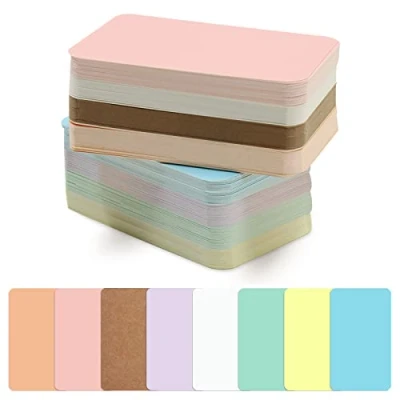 Abbildung von Fatiya Kleine Blanko Papier Visitenkarten, 8 Pastellfarben (grün, lila, blau, gelb, braun, rosa, orange), 8,9 x 5,1 cm, Mini Karteikarten für Geschenk, Arbeitszimmer, Büro, 240 Stück