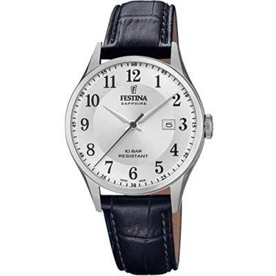 Abbildung von Festina Uhr Für Herren F20007/1 Swiss Made Silber Edelstahl Case SchwarzLeder Band