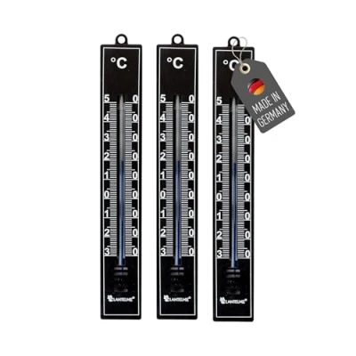 Abbildung von Lantelme 3 Stück Außenthermometer Set Schwarz Temperatur 30C bis 50C Analog Kunststoff Thermometer 18cm Wetterfest für Außen Innen Balkon und Garten Gartenthermometer (Schwarz)