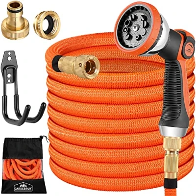 Abbildung von GARDEBRUK® Flexibler Gartenschlauch 15m 3fach Latexkern Vollmessing Adapter 1/2&#039; 3/4&#039; Zoll Wandhalterung Tasche Flexschlauch Wasserschlauch Orange