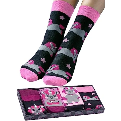 Abbildung von Corimori Haussocken Witzige Einhorn Baumwolle Socken 4er Set Geschenk Box Unicorn Anime (Packung, 4 Paar) Einheitsgröße 36 44, Kawaii Strümpfe, plastikfreie Geschenkverpackung