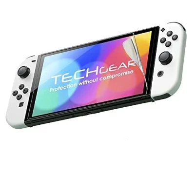 Abbildung von TECHGEAR Switch OLED Matte Displayfolie [2 Stück] Anti Glare Blendschutz Schutzfolie mit Reinigungstuch + Applikationskarte kompatibel Nintendo